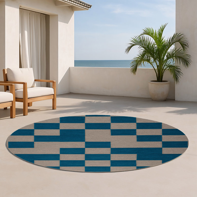 Tapis d'intérieur et d'extérieur à carreaux vert, Rond 5 pi