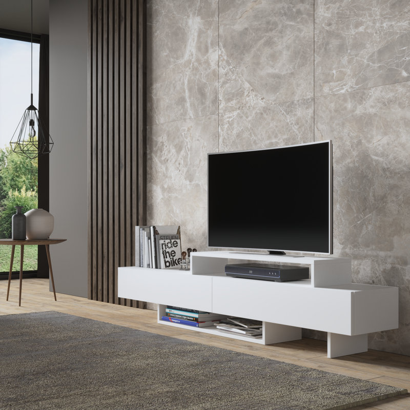 Meuble télé minimaliste moderne pour téléviseur de 65 po ou moins Dessein, Blanc