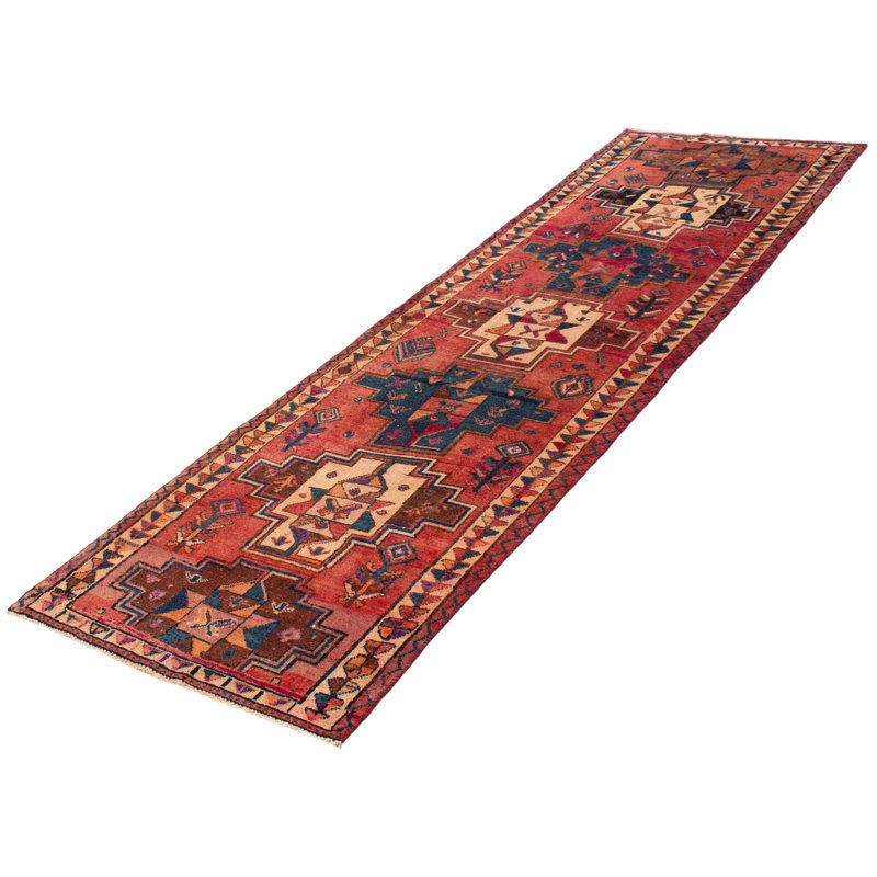 Tapis de couloir unique en laine 3 pi 8 po x 11 pi 10 po rouge Melis
