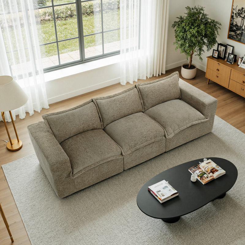Canapé modulaire rembourré sans dossier en chenille avec dossier rembourré - entièrement comprimé, aucun assemblage requis, 3