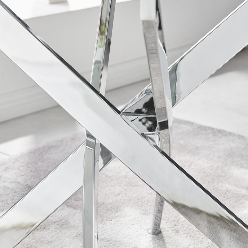 Lenworth Luxury Rectangular Dining Table in Glass and Chrome Metal - Modern Statement Design