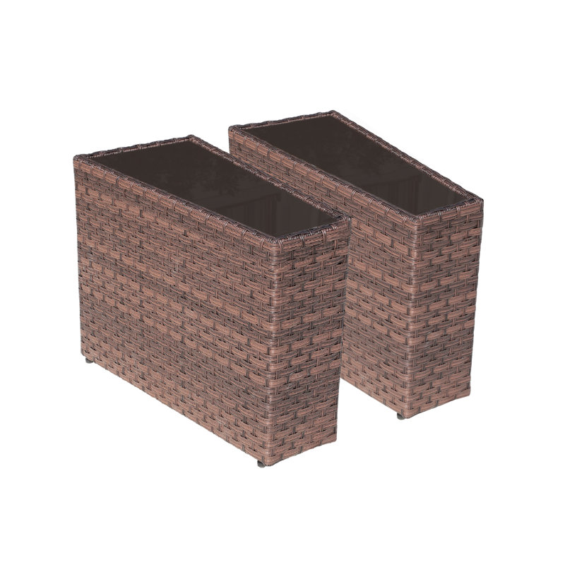 Table d'appoint en osier avec plateau en verre trempé, Plateau noir / base brune