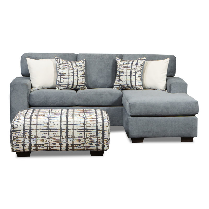 Canapé et méridienne réversible avec repose-pieds Anihya, 100 % polyester gris clair