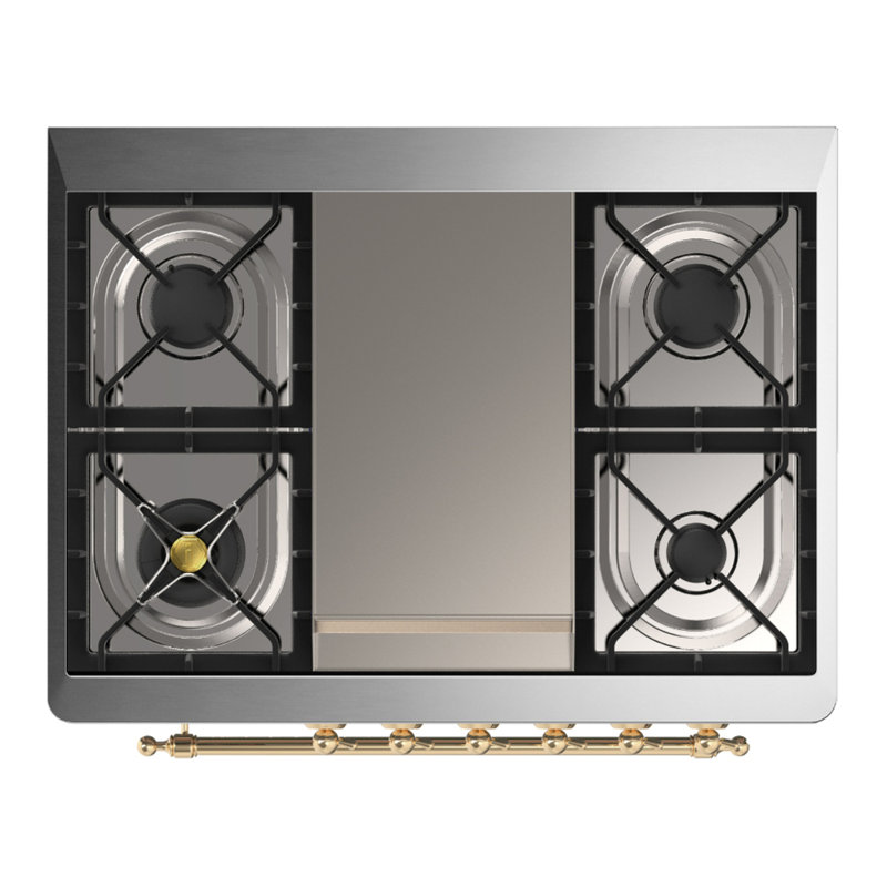 Majestic III Series 36 Inch Dual Fuel Range with 6 Sealed Burners, Griddle, in Glossy Black (Natural Gas, Brass Trim), Copper