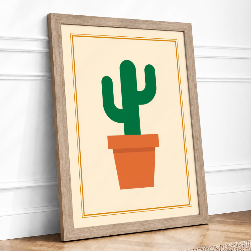 Potted Cactus Botanical - Framed Print, A4 - 29.7 x 21.0 cm, Oak