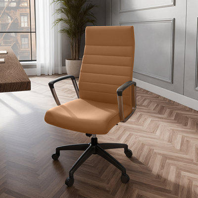 Fauteuil de bureau ergonomique en similicuir à haut dossier avec accoudoirs rembourrés, base pivotante et verrou d'inclinaison Hilton