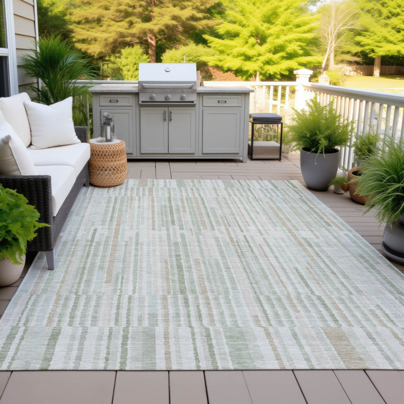 Tapis de sauge Xhevrie intérieur / extérieur lavable à la machine, Rectangle 5 pi x 7 pi 6 po