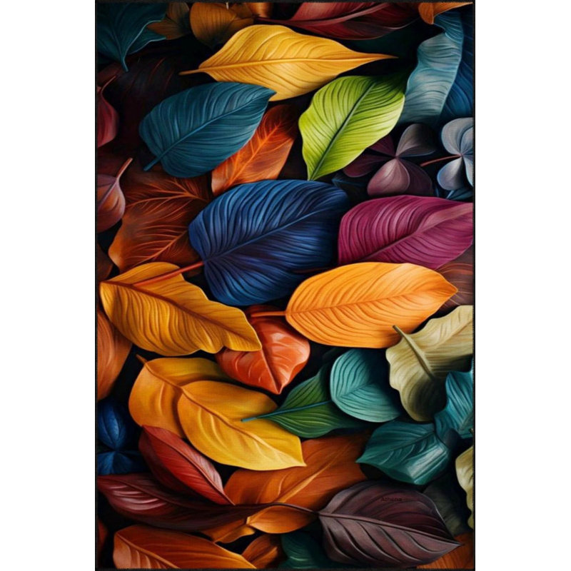 Tapis tissé à motif de feuille d'arbre, Rectangle 2 pi 4 po x 4 pi