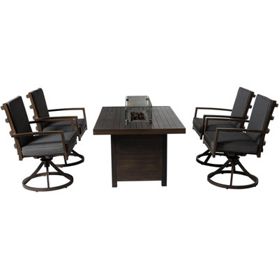 Ensemble repas 5 pièces pour patio avec foyer et 4 chaises pivotantes