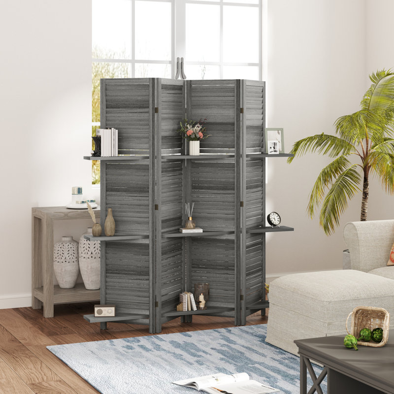 Cloison 4 panneaux en bois massif l 63 po x H 67 po Amick, Gris