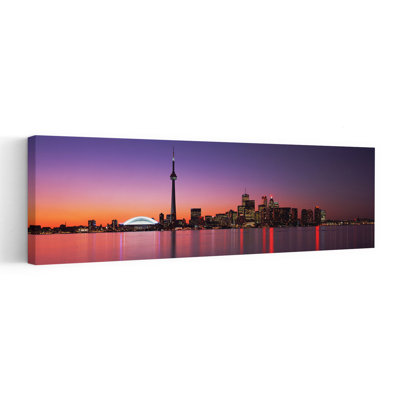 Reflection Of Buildings In Water CN Tower Toronto Ontario Canada by Richard Sisk - Wrapped Canvas Panoramic Print