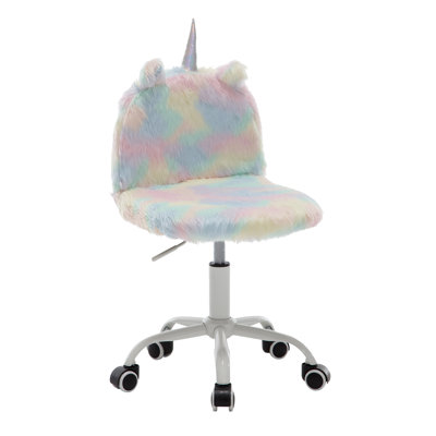 Archaimbaud Kids 17.3'' Unicorn Swivel Adjustable Height Kids Chair With 5 Wheels, Upholstered Faux Fur Activity Chair For Living Room