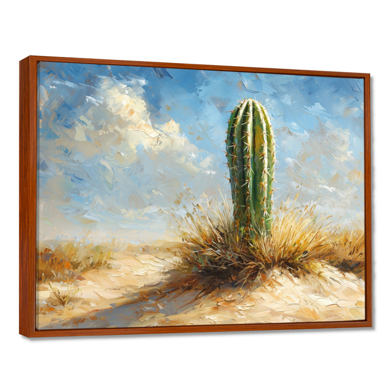 Minimalisme cactus par les dunes II - art mural cactus, H 24 po x l 32 po, Cadre flottant, Brun