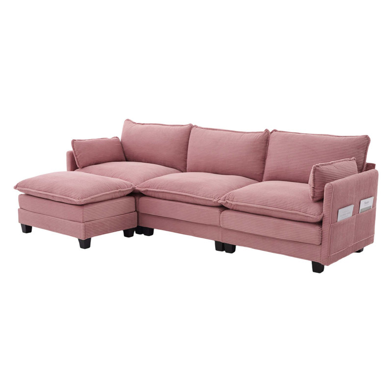 Oversized Modular Sectional Sofa with Movable Ottoman, 102 Inch 4 Seat Modern Corduroy Sofa Set, Convertible L Shaped Couch for Living Room and Office