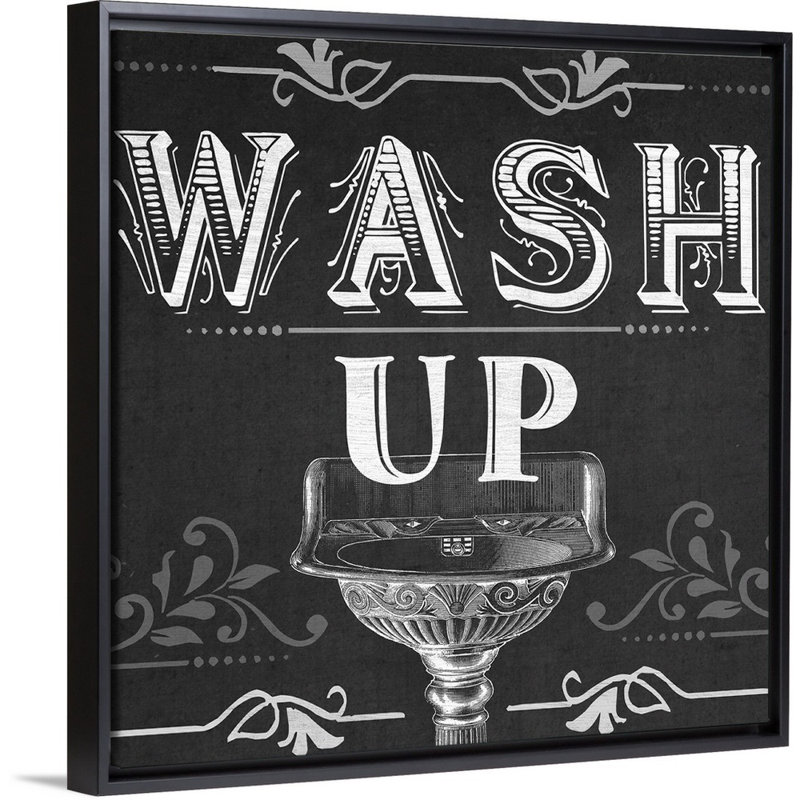 «Chalkboard Bath Signs III», reproduction d'impression sur toile, H 31,7 po x l 31,7 po x P 1,75 po, Cadre flottant noir