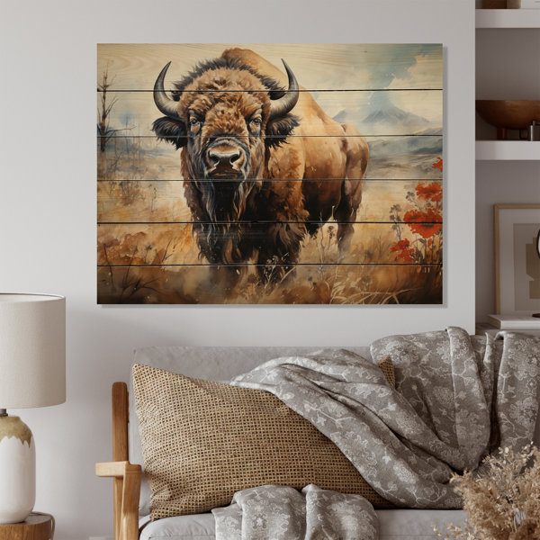 Union Rustic Brown Prairies Bisons Domain On Wood Print | Wayfair