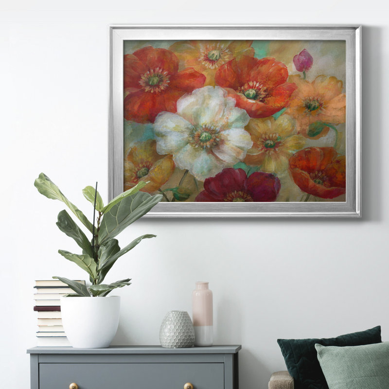 Poppycentric - Peinture sur toile encadrée, Argent, H 18,5 po x l 24,5 po x P 1,5 po