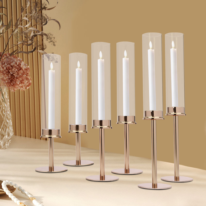 6pcs Windproof Iron Tabletop Candlestick, Gold