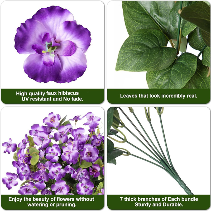 6 paquets de fleurs d'hibiscus artificielles pour la décoration du jardin, Mauve