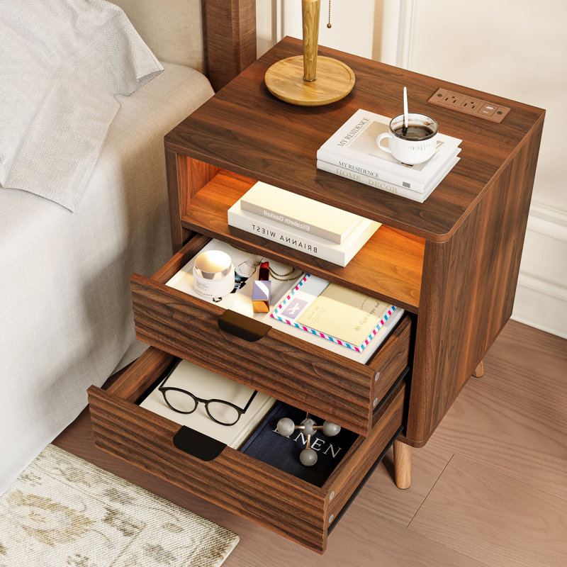 2 Drawer Bedside Table, Set of 2, Walnut