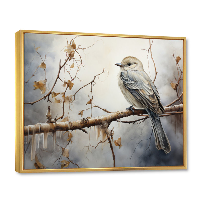 «Bird Silent Watcher IV», reproduction d'art sur toile, H 24 po x l 32 po x P 1 po, Cadre flottant doré