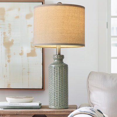 24.75" Medieval Green Ceramic Single Lamp,suitable For Corridor,living Room,bedroom And Office