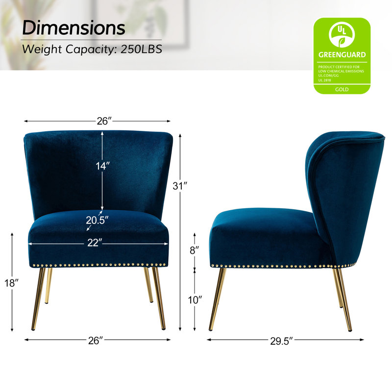 Clive Velvet Side Chair, Navy Velvet