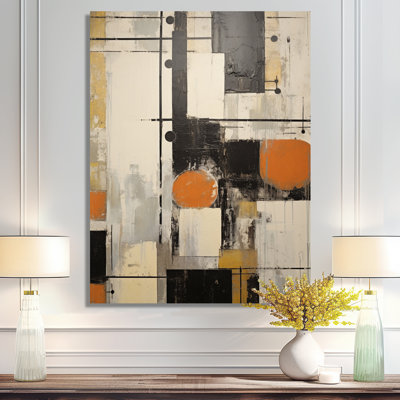 Deconstructed Beige Orange Black White - Abstract Shapes Wall Art Print