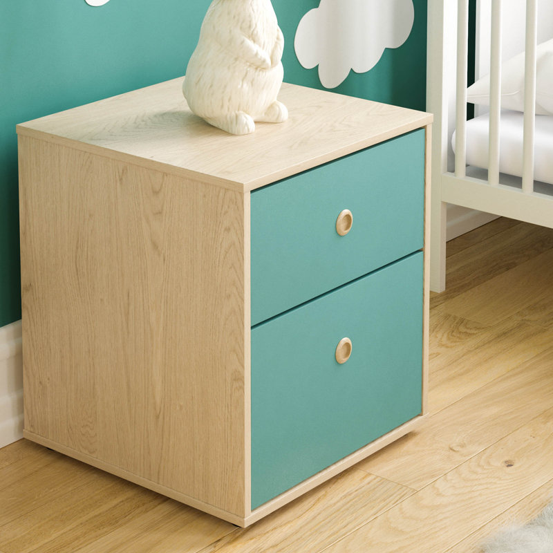 Kayshia 2 Drawer Bedside Table, Blue/Oak