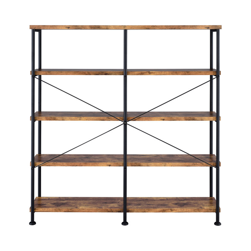 Bibliothèque à 4 tablettes en bois flotté et noir, rustique pour bureau, bibliothèque de bureau noire à cadre en métal, charme, 4 tablettes
