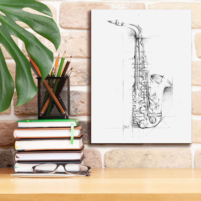 «Saxophone Sketch» par Ethan Harper, art mural sur toile, H 16 po x l 12 po x P 0,75 po