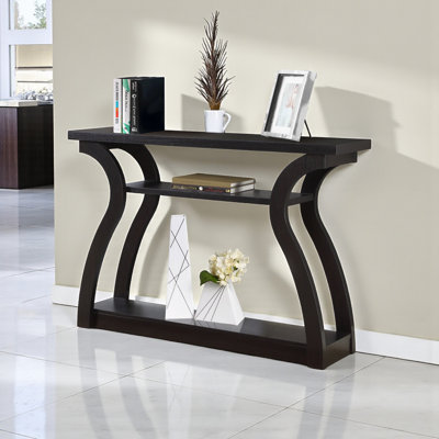 Isak 3-Tier Brown Finish Thick Panel Accent Table With 2-Shelves, 31.84" H X 47.04" W X 11.38" D