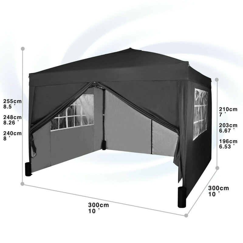Jarrow 3m x 3m Steel Pop-Up Gazebo, Black