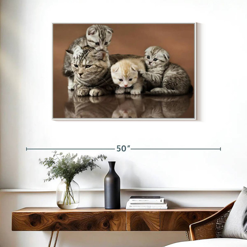 Famille de chats, Cadre flottant blanc, 37 po x 25 po