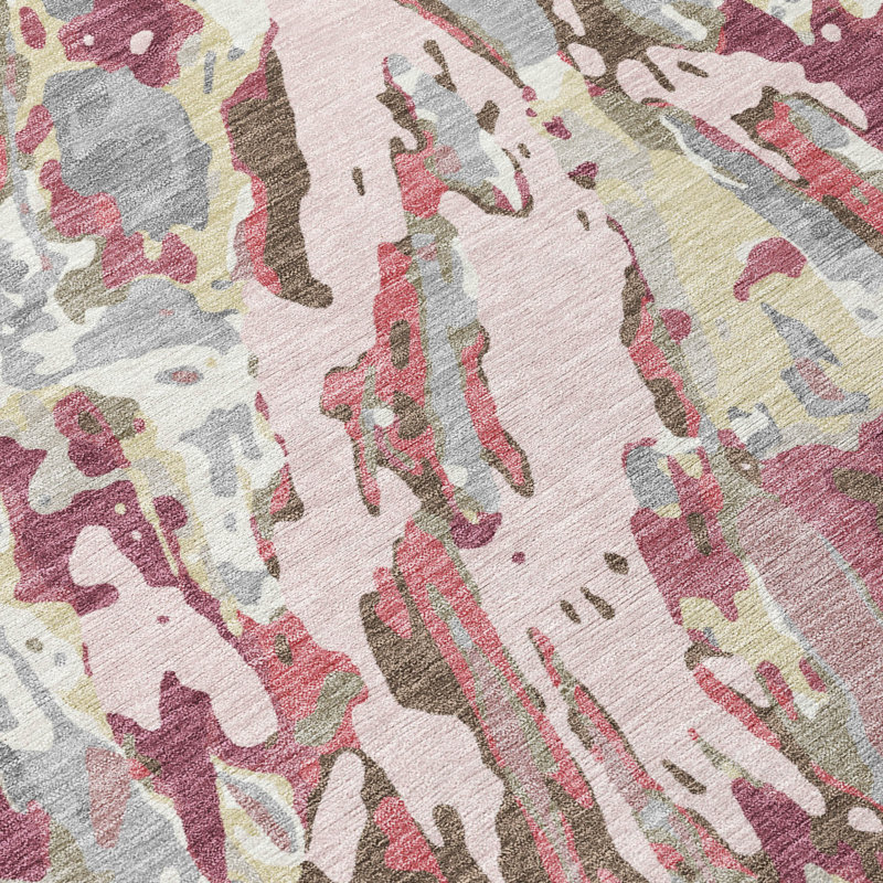 Machine Washable Indoor/Outdoor Chantille ACN2441 Abstract Rug, 3' x 5', Blush
