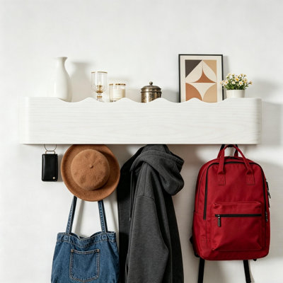 5-Hook Modern Coat Rack with Hidden Wall Hooks for Entryway, Bedroom, Bathroom