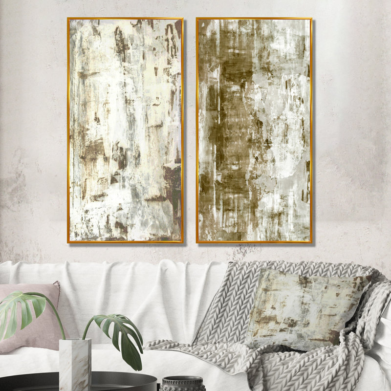 «Brown and Beige Colorfields II», ensemble de 2 photographies sur toile, H 40 po x l 40 po x P 1 po, Cadre flottant doré
