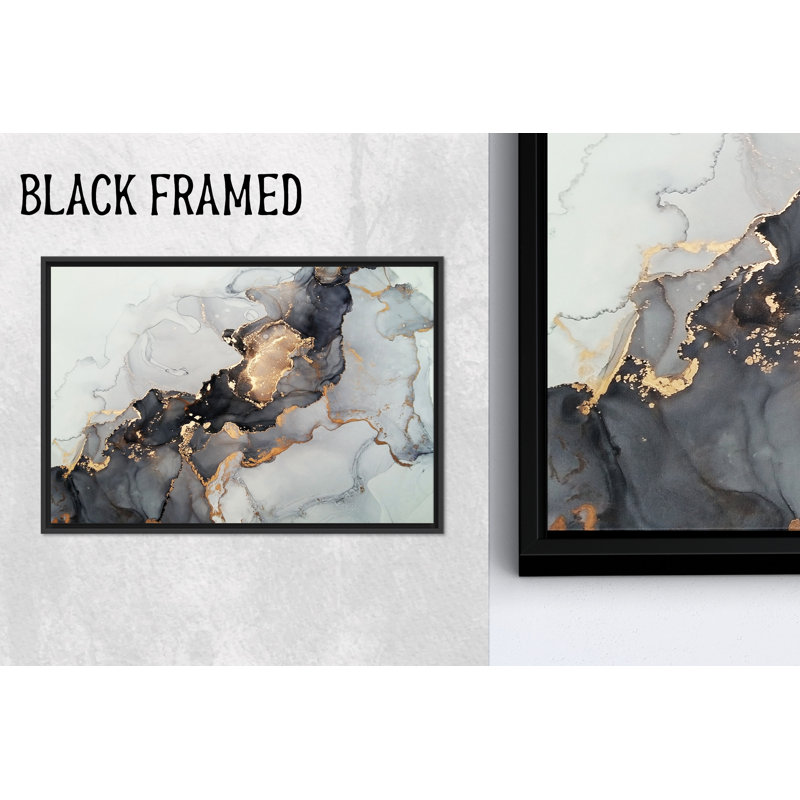 Art mural en marbre noir et doré: toile abstraite de luxe imprimée, toiles à cadre noir 1P, 47,3 po H x 102,4 po l