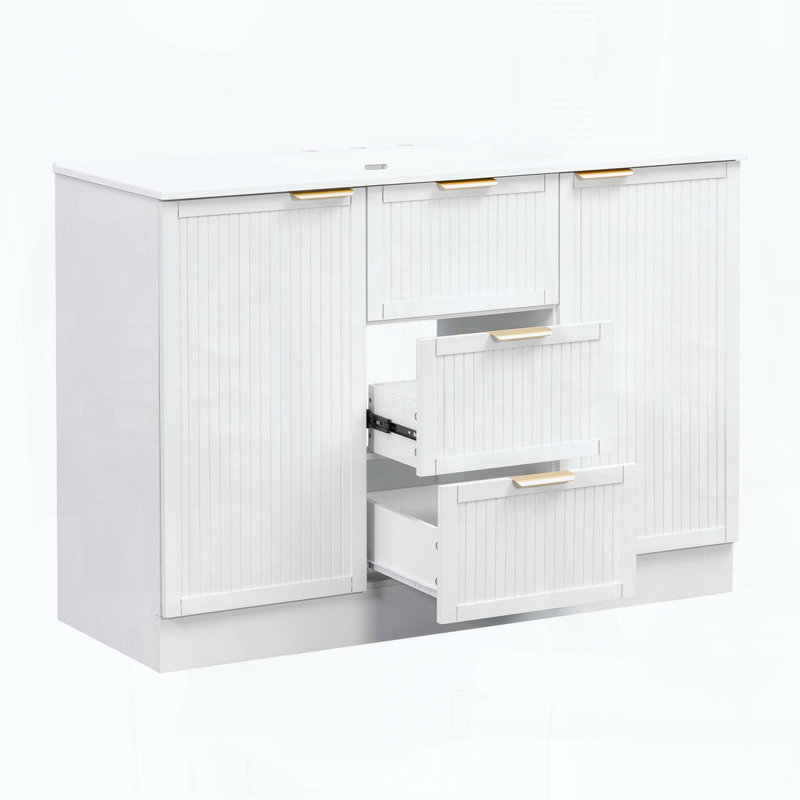 Meuble-lavabo autoportant avec lavabo 47,8 po, 98.98 lbs White