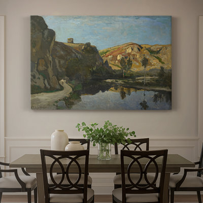 River Landscape with Cliffs-Henri Harpignies-Gallery Wrapped Canvas-c. late 19th Century