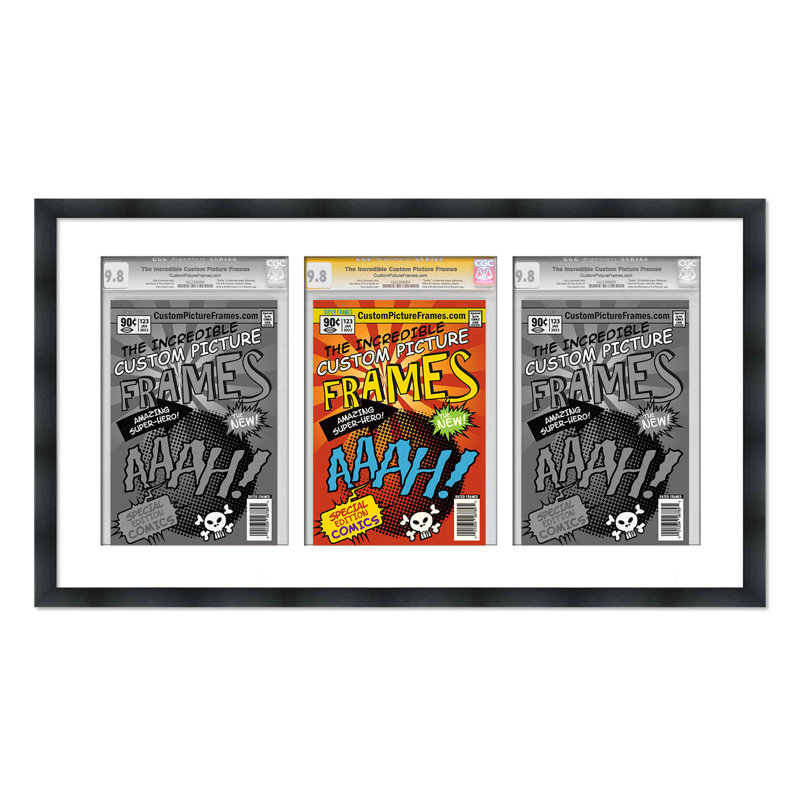 Cadre de bandes dessinées avec 3 ouvertures classées pour reproduire 3 bandes dessinées horizontalement avec acrylique UV, support et quincaillerie