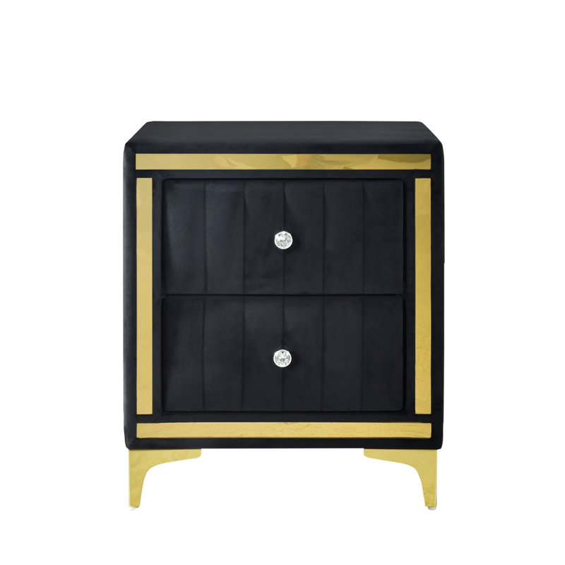 Farney Velvet Nightstand Fully Assembled, Black