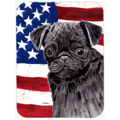 Trinx Patriotic USA American Flag with Pug Glass Cutting Board