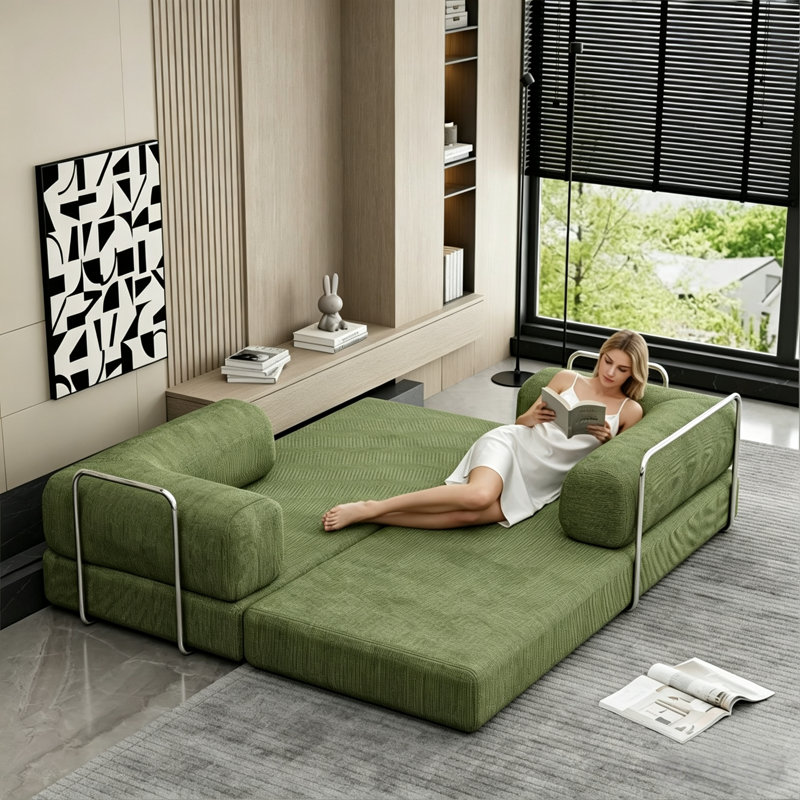3 Seater Sofa & Chaise, Green, Corduroy