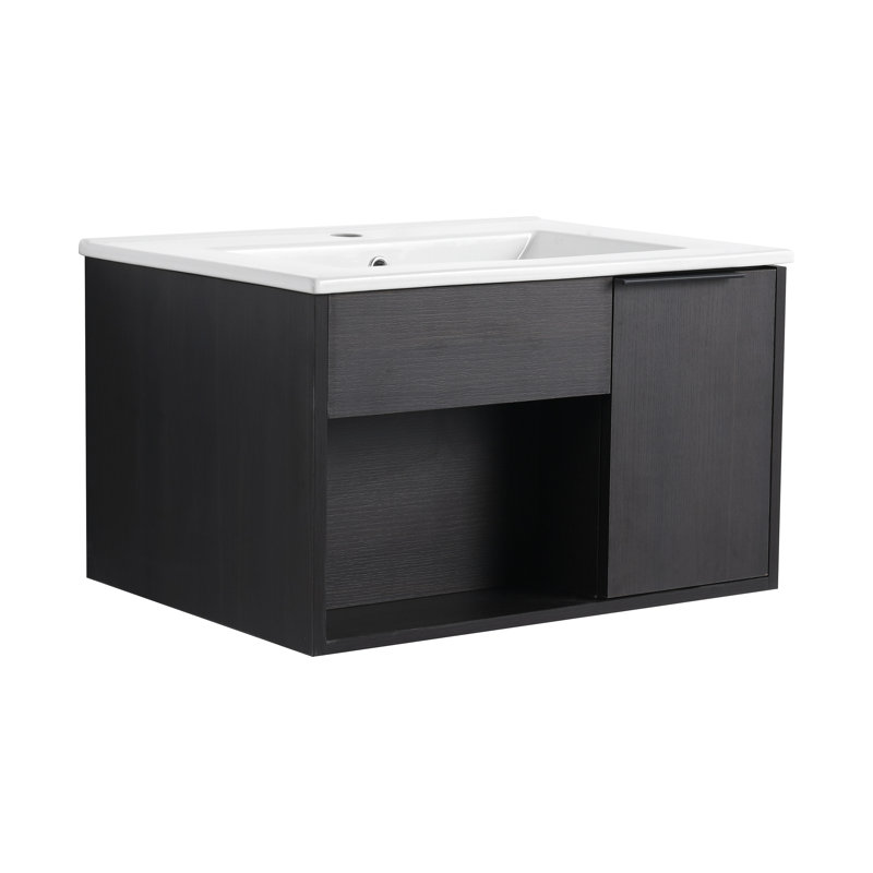 Meuble-lavabo mural flottant avec lavabo en céramique, 24" W
