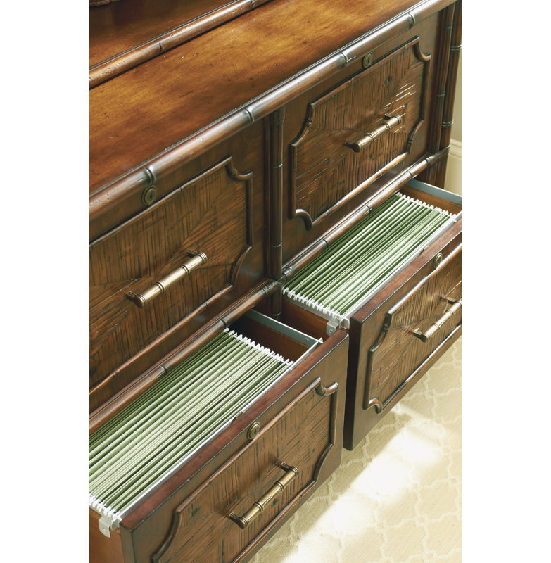 Transitional Brown 4-Drawer Legal File Chest with Brass Accents