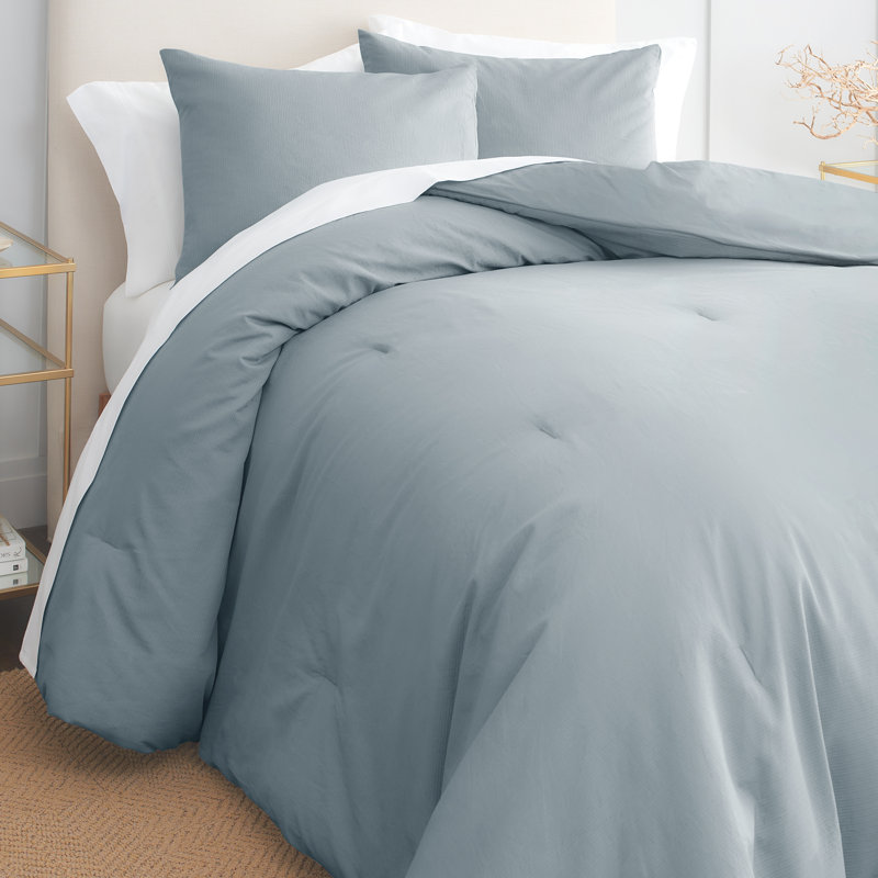 GAIAM Relax 100% Cotton Garment Washed Ribbed 3pc Comforter Set, White, Queen Comforter + 2 Standard Shams