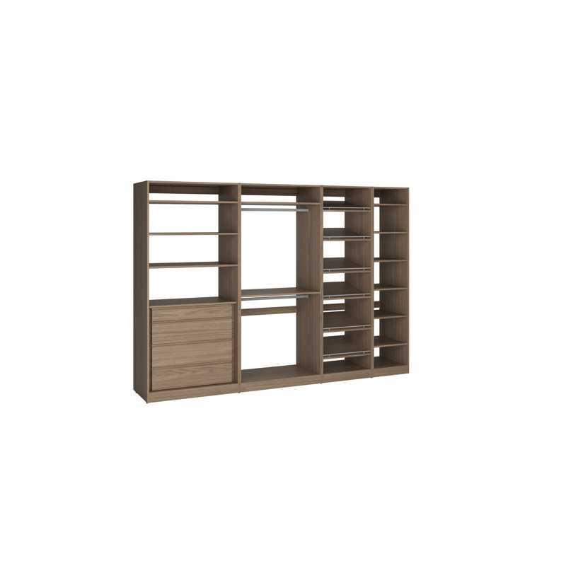 Closet System Reach-In Sets 36/36/24/18 Inches, 84"H x 114"W x 24"D, Brown