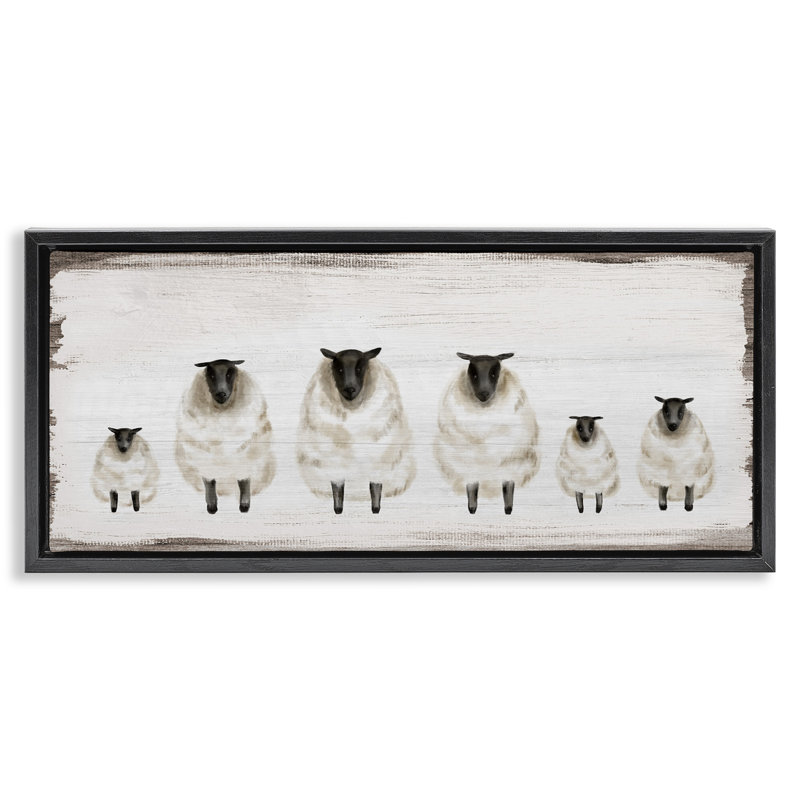 "Rustic Country Sheep Herd", art mural sur toile flottante par Daphne Polselli, Cadre flottant noir de jais