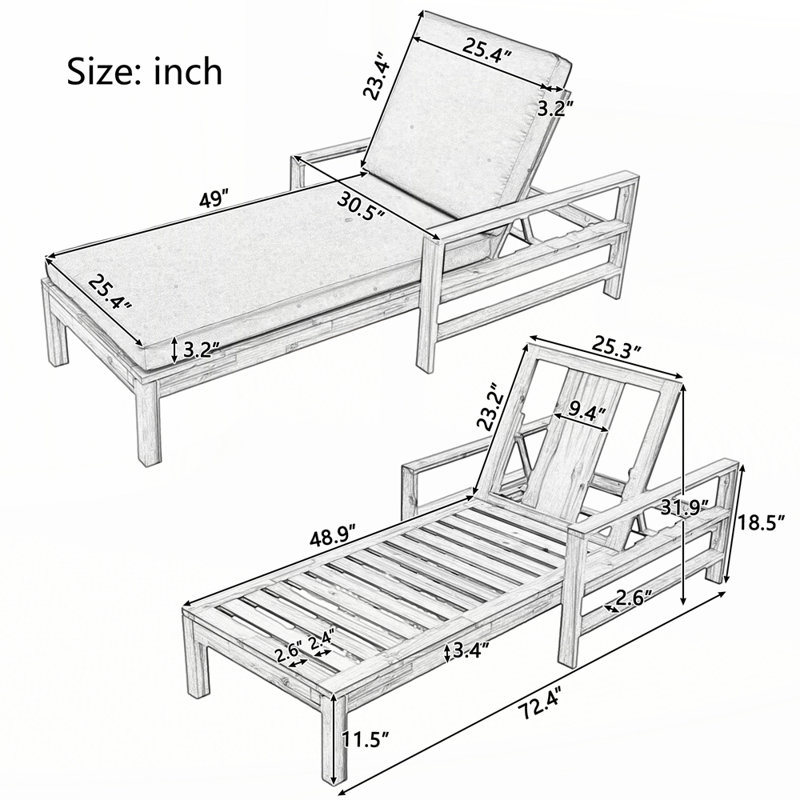 Acacia Wood Adjustable Backrest Outdoor Lounge Chair, Blue, 1